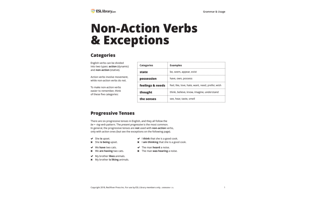 Non Action Verbs List Pdf