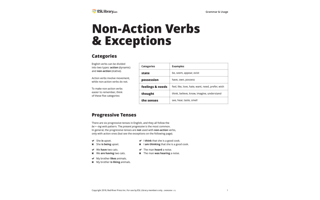 Non Action Verbs Exceptions ESL Library Blog