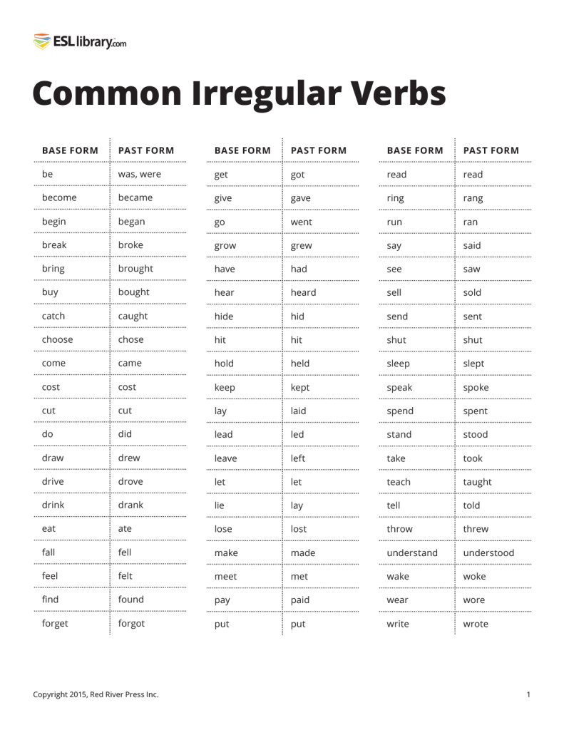 present tense english irregular verbs