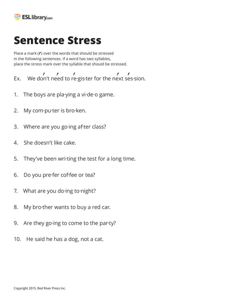 Sentence Stress ESL Library Blog