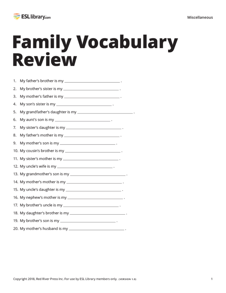 Afbeeldingsresultaat voor members of the family vocabulary exercises