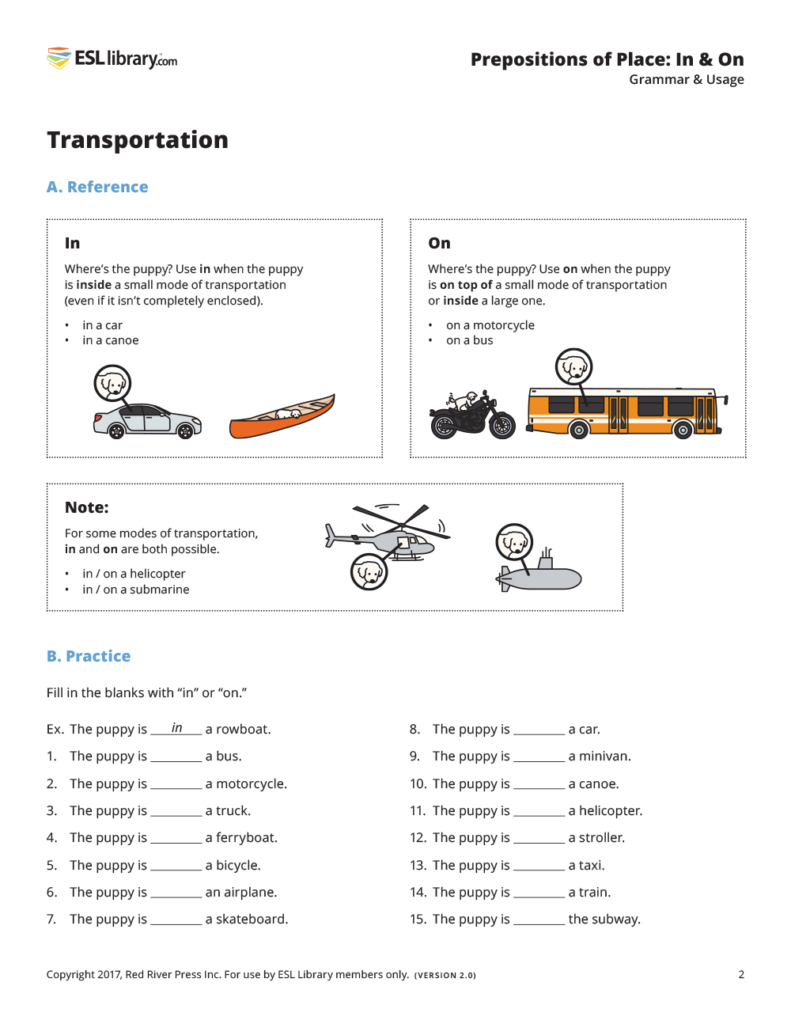 Transportation Prepositions: In & On – ESL Library Blog